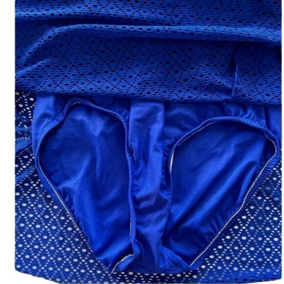 Swim Solutions Swimdress Size 8 Swimsuit Crochet Bow Tummy Control Blue NEW $109 - Picture 6 of 11